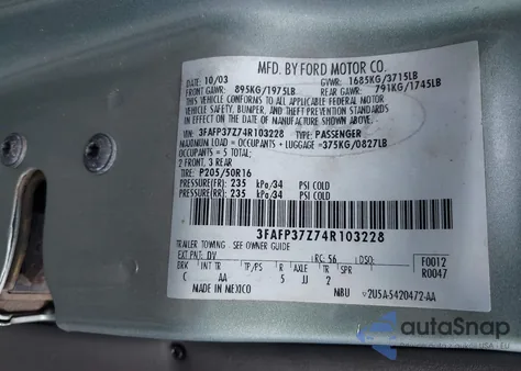 2004 Ford Focus Zx5 из США, поврежденный, VIN 3FAFP37Z74R103228